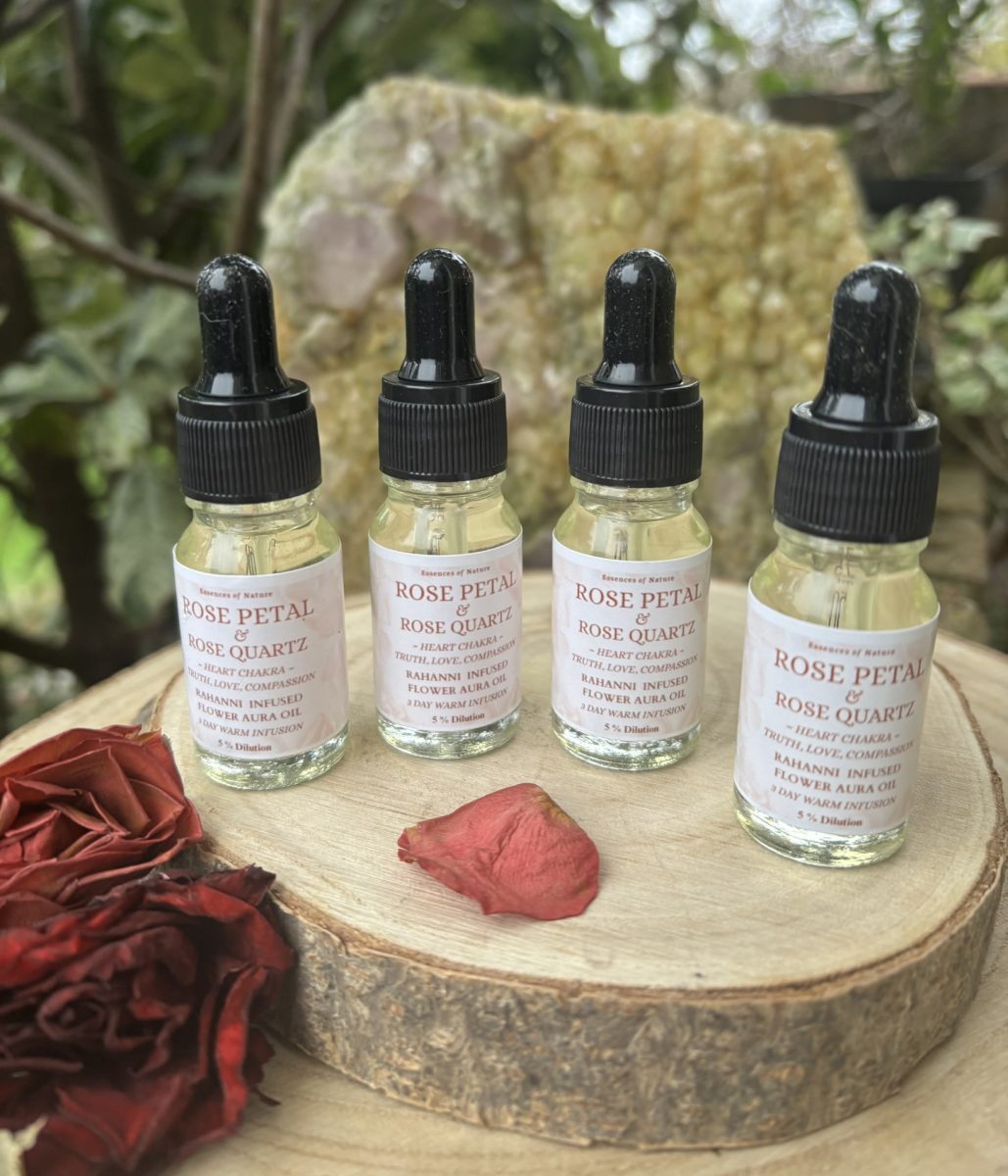 Rose Oil Infused with Rose Quartz, Rahanni Celestial Healing Energy & Crystal Bowl F Sound Frequency - 10ml - Image 2