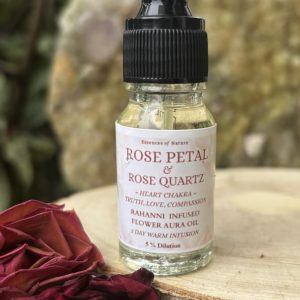 Rose Oil Infused with Rose Quartz, Rahanni Celestial Healing Energy & Crystal Bowl F Sound Frequency - 10ml