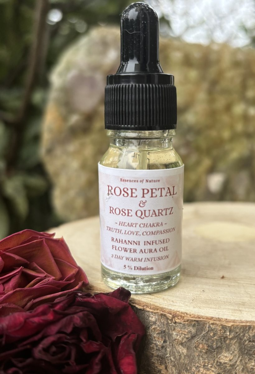 Rose Oil Infused with Rose Quartz, Rahanni Celestial Healing Energy & Crystal Bowl F Sound Frequency - 10ml